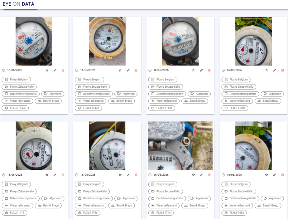 Watermeters op de werf waarvan de tellerstand via de mobiele app wordt geregistreerd